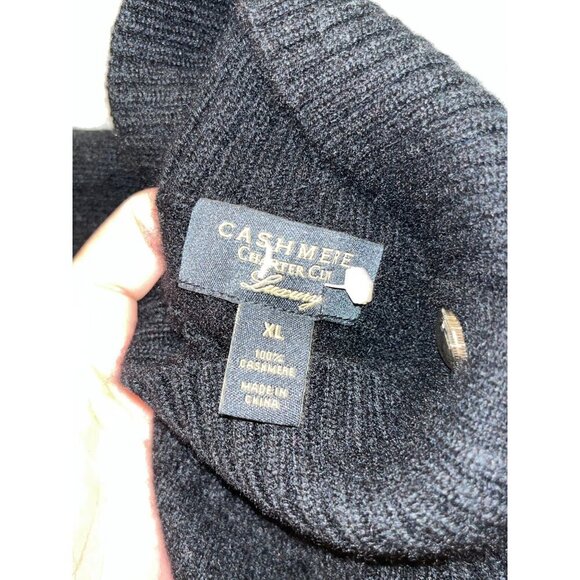 Charter Club 100% Cashmere Black/White Striped Shoulder Button Turtleneck Sweate - Picture 8 of 9